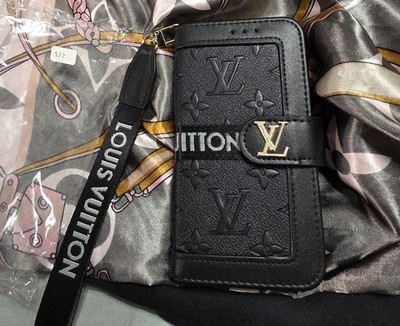 Louis Vuitton Black Logo Wallet Case Folio w/ Strap & Card Pocket Galaxy S22