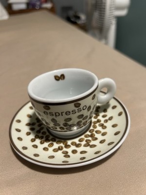 Caribou Espresso Cup and Saucer Set Decorated with Coffee Beans New