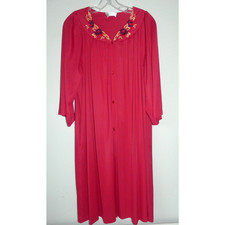 Vintage Shadowline Embroidered Robe LARGE Button Front Nylon Lounge