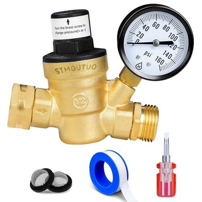 RV Water Pressure Regulator, Brass Lead-Free Adjustable 3/4 inch 