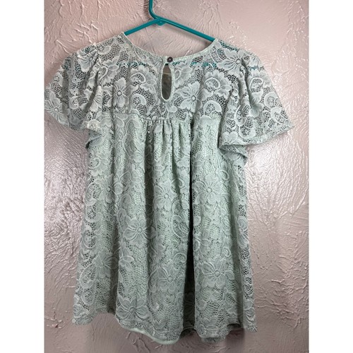 Green Envelope Blouse Womens Green Lace Button Short Sleeve Round Neck Small - Picture 2 of 5