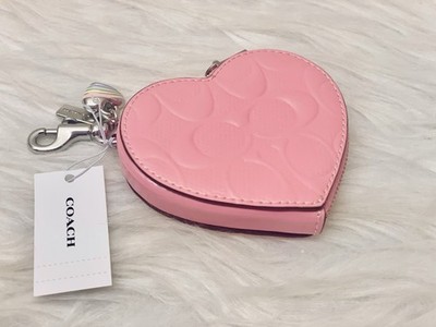 NWT COACH Heart Bag Charm With Patent Signature Leather CDD04 Pink