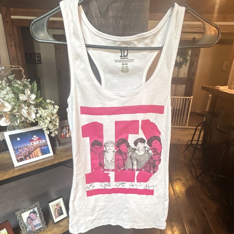 1D One Direction Graphic Print White Racerback Tank Top Scoop Neck M/M