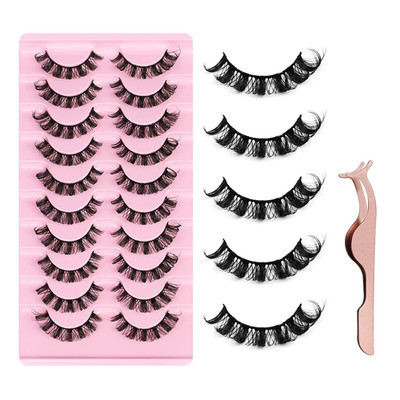 3D falsche Wimpern Set mit Wimpernclip für natürlichen Augenaufschlag, 10 Paar