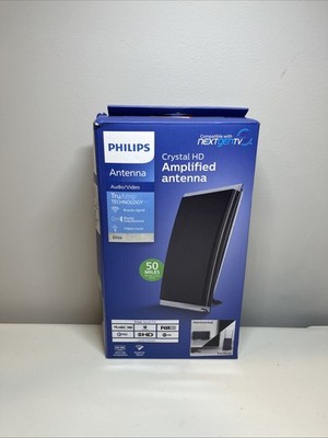 Philips Crystal HD Indoor Amplified TV Antenna with 6' Coaxial Cable - Black