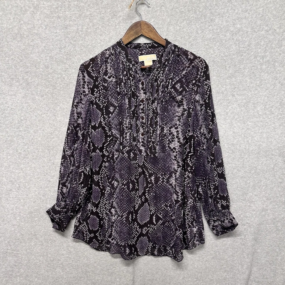 Blusa Top MICHAEL Michael Kors Mujer Talla Grande 1X 100% Seda Transparente Manga Larga Foto 4 de 4