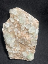 GREEN APOPHYLLITE CRYSTAL CUBES IN MATRIX ON CHALCEDONY CLUSTER SPECIMEN
