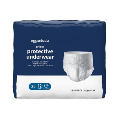 Amazon Basics Unisex Protective Underwear, Overnight Extra Large, White 