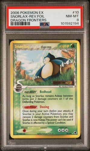 2006 POKEMON EX DRAGON FRONTIERS #10 SNORLAX-REVERSE FOIL PSA 8