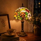 Tiffany Style Table Lamp 8" Stained Glass Floral Nightlight Vintage Desk Light