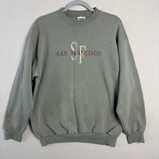 VTG San Francisco Sweatshirt Adult L Embroidered Green Long Sleeve Flaws 