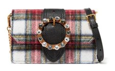 Miu Miu Jeweled Plaid Embellished Leather Wool-blend Shoulder Belt Bag