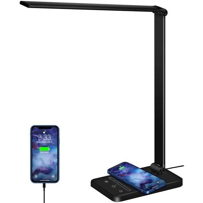Lampe de Bureau LED 5 Modes Lumière avec Station de Charge Induction