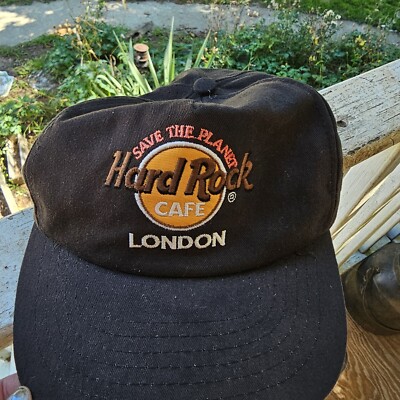 Hard Rock Cafe London Black Vtg Adjustable Strap Back Hat Cap Save The  Planet