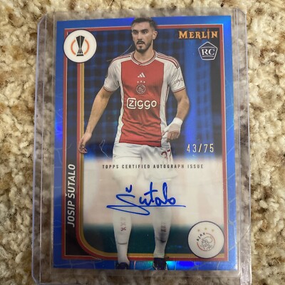 Josip Sutalo 2023-24 Topps UEFA Merlin Auto Blue /75 Rookie AFC Ajax #AU-JS