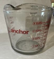 Anchor Hocking 4 CUP Glass Measuring Cup Red Letters 1 Quart