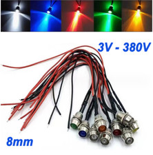 LED Indicator Warning Signal Light 8mm Thread Metal 3/6/9/12/24 380V Panel Mount