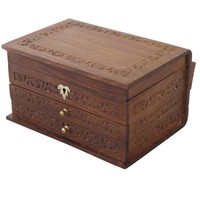 Large Wooden Jewellery Box Hand Carved 2 Draws Lock And Key Mirror Lined Large Wooden Jewellery Box Hand Carved 2 Draws Lock And Key Mirror Lined