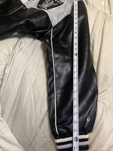 Vintage NFL Raiders Jacket Football Faux Leather Zip Up Black size L - NEW - Picture 14 of 15