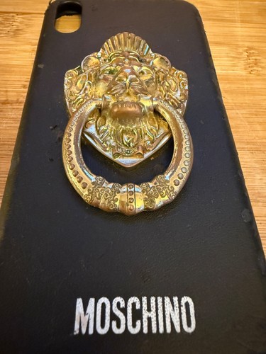 iPhone XS Max Case | Moschino Black Leather with Gold Metal Lion Head Ring Hold - Zdjęcie 8 z 8