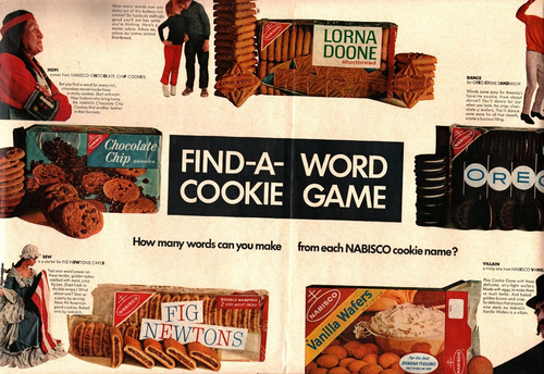 Pubblicità Nabisco 1966 vintage stampa 2 pagine Trova una parola nostalgica ad b1
