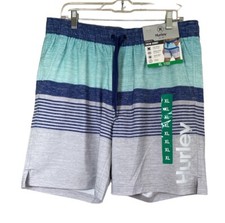 NWT Hurley Men  s Swim Shorts Swim Trunks Blue Gray Striped X Large