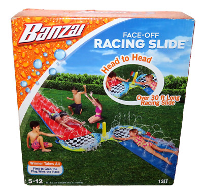 NEW Banzai 30ft Face-Off Racing Sprinkling Water Slide and Splash-Landing Pools