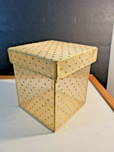 Gold Sheer Mesh Square Gift Box with Lid Metal Frame Glitter Polka Dots - Picture 8 of 8