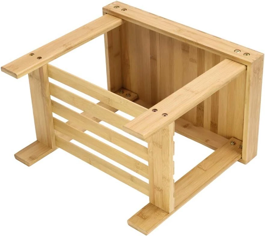 Bamboo Step Stool With Storage Shelf Bamboo Footrest Bench For Bathroom Living R - Image 4 of 4