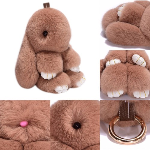 Keyring Bunny Soft Faux Fluffy Rabbit Fur HandBag Pendant Charm Pompom Keychain - Picture 2 of 16