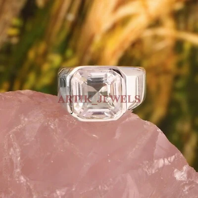 Natural White Topaz Gemstone with 925 Sterling Silver Ring for Men's #3469 - Image 1 of 3
