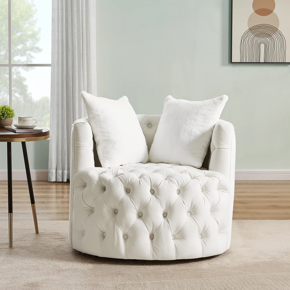 White swivel barrel chair cheap