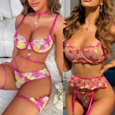 Women's Sexy Lingerie Lace Babydoll Bra Thong Set Sleepwear Underwear Nightwear