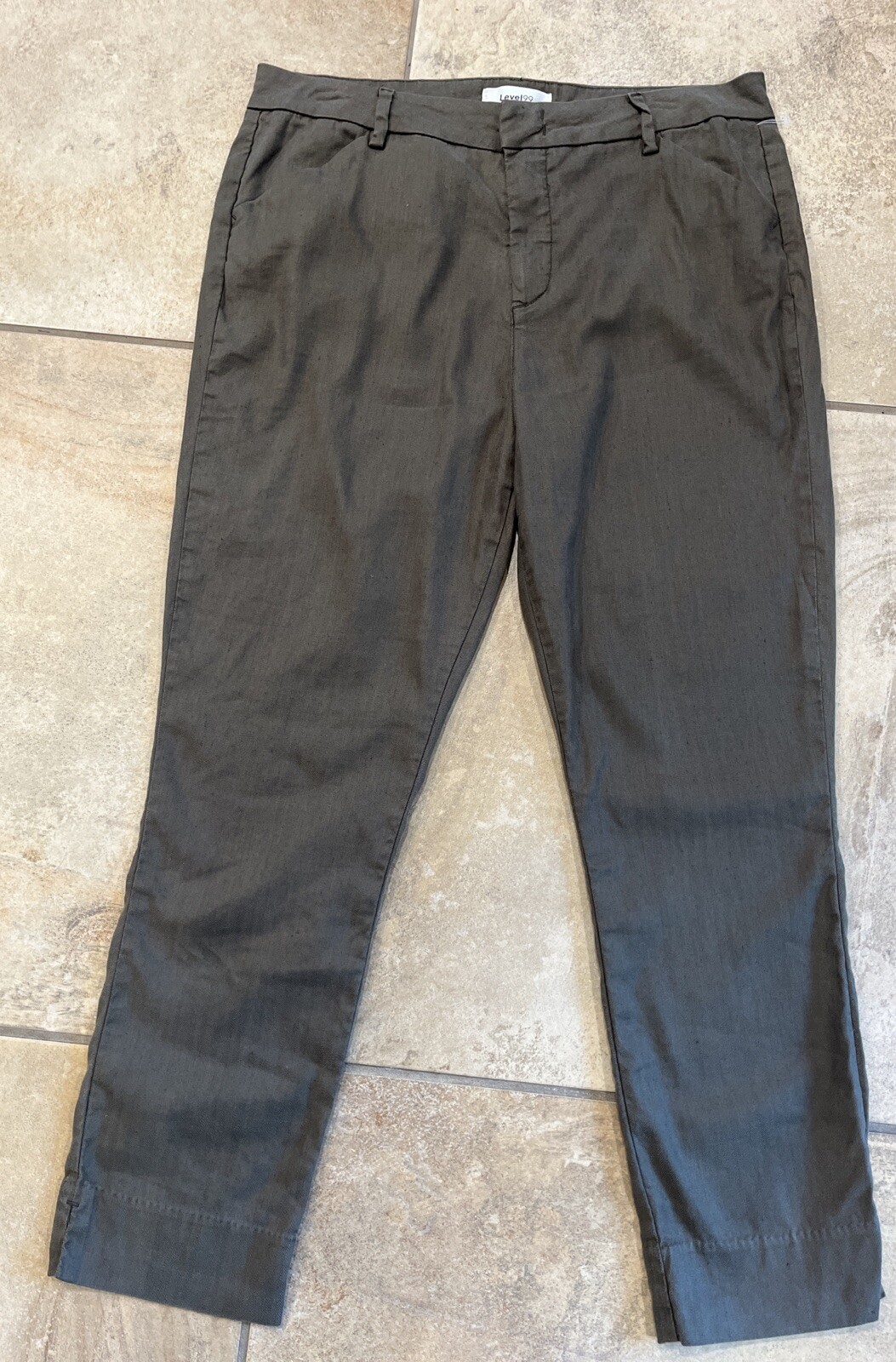 level 99 women 32 olive linen blend cropped flat front utility pants II