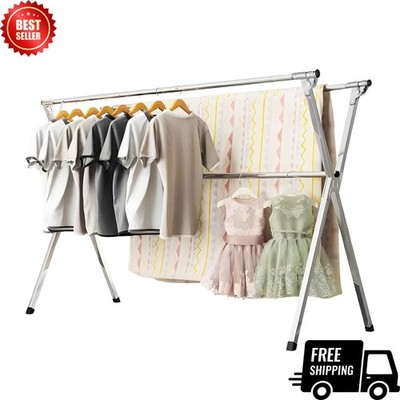 NEW 95in Clothes Drying Rack Folding Stainless Steel Laundry Rack 20 Hooks