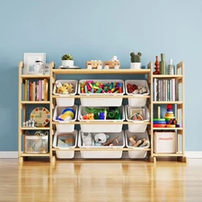 Large Toy Storage Organizer 9 Shelves 9 Bins, Toy Organizers Storage Bookshel...
