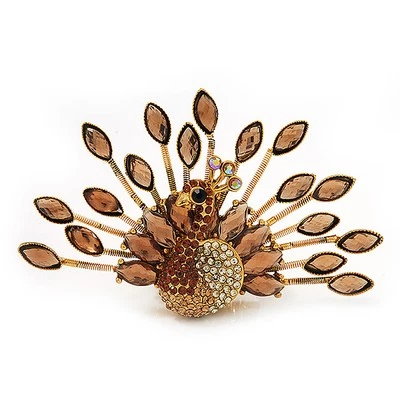 Stunning Citrine/ Amber Coloured Swarovski Crystal 'Peacock' Flex Ring In Gold - Image 1 of 4