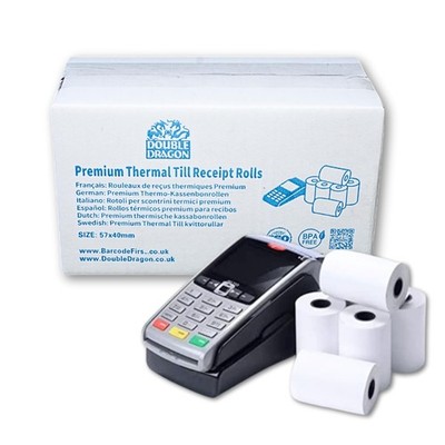 Double Dragon Premium Thermopapierrollen 57x40mm für PDQ Kartenterminal POS EPOS