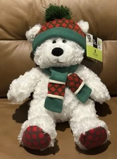 Hugfun International 19" White Scarf Beanie Teddy Bear Plush - NEW WITH TAGS!