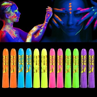 Blacklight Reactive Crayons | Glow in the Dark Paint for Face and Body | Inte...