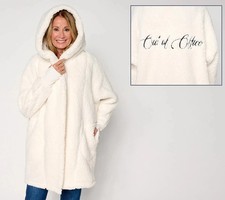 By Jill Martin Sherpa Embroidered Hooded Lounger Cream Petite XXXS/XXS A702608
