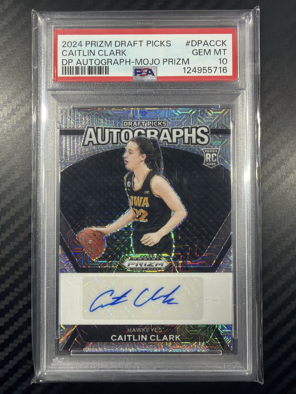 2024 Panini Prizm Draft Picks Caitlin Clark Rookie Auto Prizm Mojo #/25 RC SSP