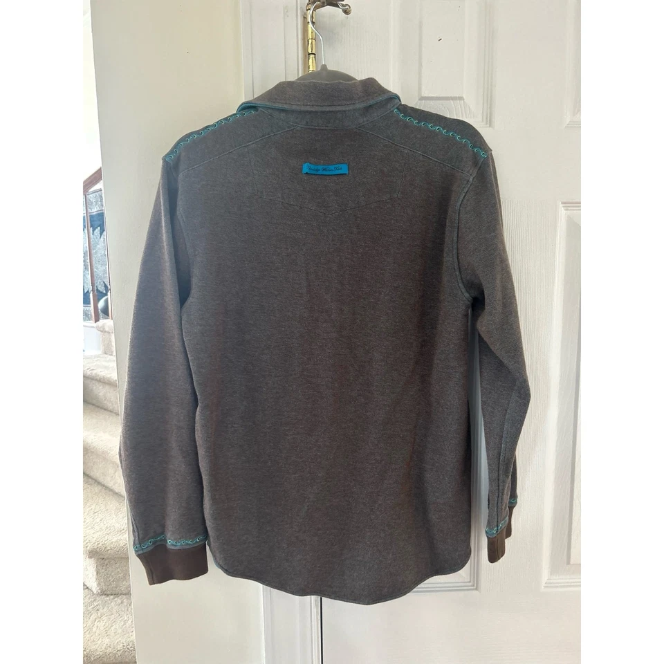 Robert Graham jaspeado marrón y azul bordado cuarto cremallera Foto 4 de 4