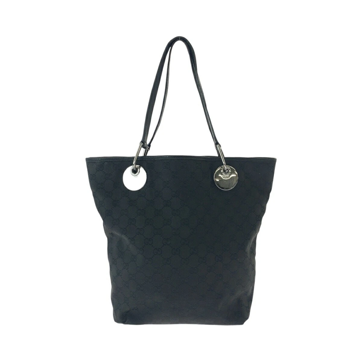 Sac fourre tout bandoulière GUCCI noir noir ferrures métal argenté toile GG 120836