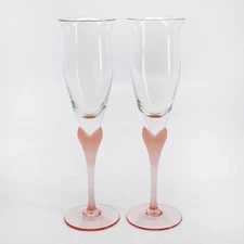 Pair of Mikasa 'Sea Mist' Coral Frosted Stem Fluted Champagne Glasses