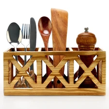 Wooden Cutlery Caddy Silverware Holder for Kitchen Counter Party Utensils