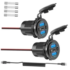 2PACK 90W Dual PD & Dual Quick Charge 3.0  USB C 12V Outlet,4 Port with Power 