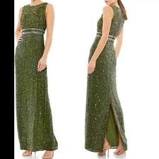 MAC DUGGAL 93603 SEQUINED HIGH NECK SLEEVELESS COLUMN GOWN olive green sz 8