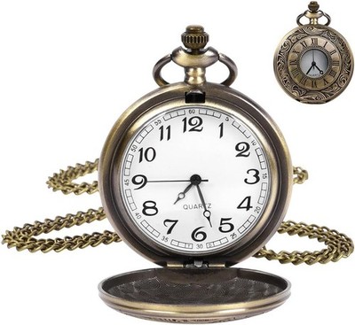 OFFCUP Taschenuhr Vintage Taschenuhr mit Kette Arabisch Ziffern Quarz Taschenuhr