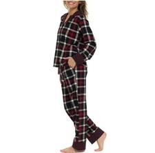 Vera Bradley Long Sleeve Notch Collar  Pant Red Plaid Pajama Set 100 Cotton M
